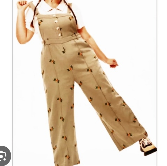 Cider Pants - Cider Beige Floral Embroidered Wide-Leg Jumpsuit